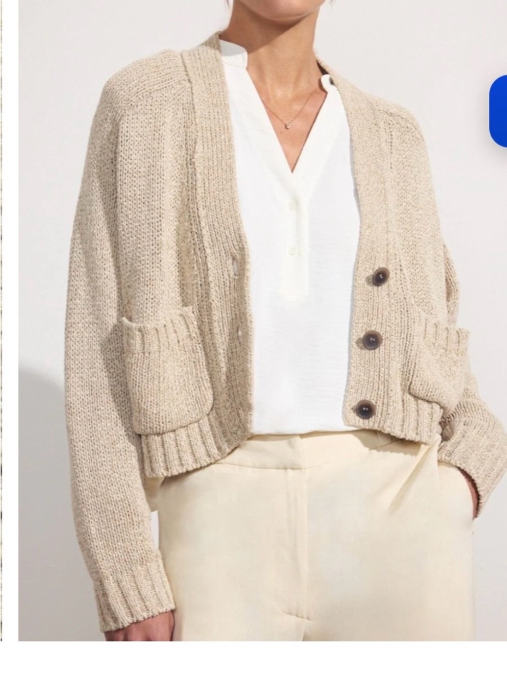 Brochu Walker Cropped Pocket Cardigan in Light Beige